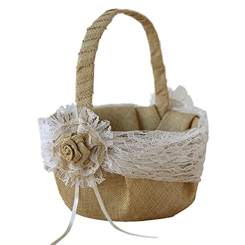 Cesta para arras estilo rústico con puntilla