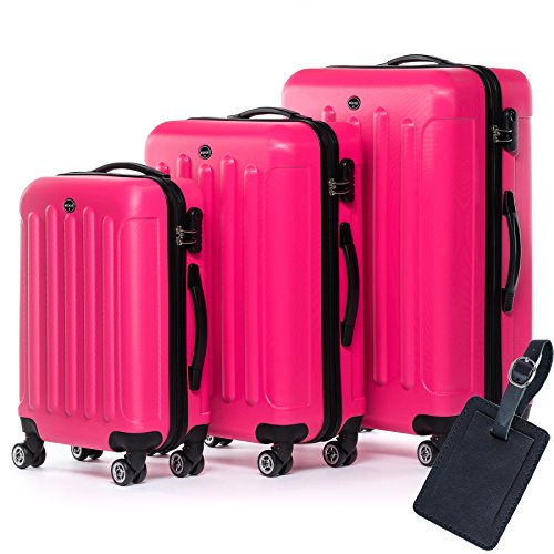 FERG&Eacute;&reg; Juego de 3 maletas de viaje LYON Trolley funda r&iacute;gida 4 ruedas rosa