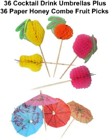 36x Luau Tropical Hawaiian Party Picks with 36 parasol picks