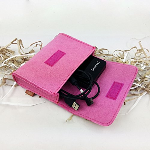 Täschchen Mini Hülle Tasche aus Filz für Zubehör und Accessoires (Netzteil, PC Maus, E-Zigarette, Kosmetik) Pink - 8