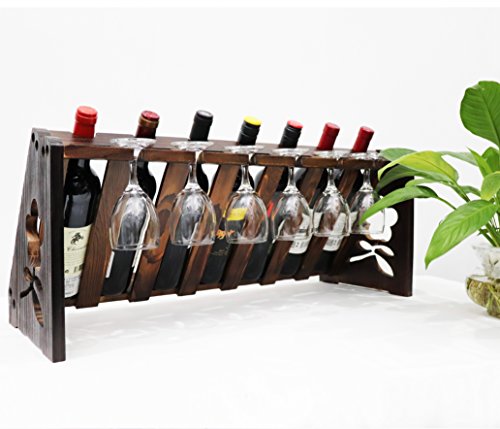 Tuorui Tabletop Wine Rack Weinglashaltertabletop Weinregal Holz Weinflasche Und Glasregal Weinlagerung Einfache Montage 7 Flasche 6 Lange Stem Glashalter