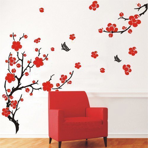 MFEIR® Wandsticker schlafzimmer Cherry Plum Blossom Blumen und Schmetterlinge 50 x 70cm