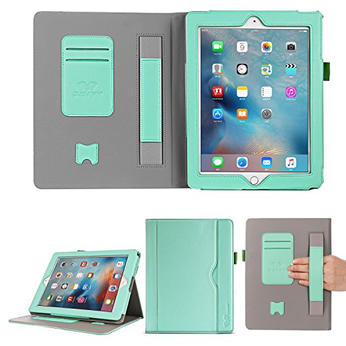 SAVFY iPad 2/3/4 Hülle Auto Sleep Wake up Funktion Business Serie Case Smart Cover mit Klettverschluss Handschlaufe, Kartensteckplätze Mintgrün - 7