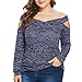 Produktbild Langarm Oberteile Bluelucon, Damen Tops Langarmshirt Schulterfrei Rundhals Lose Langarm T-Shirt Große Größe Pullover Hemd Einfarbig Casual Tunika Blusen
