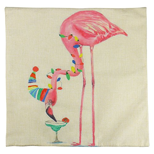 Luxbon Kissenhülle aus Baumwolle / Leinen, langlebig, Rosafarbene Flamingos, Dekokissen fürs Sofa / Bett / Auto, 45 x 45 cm - 2