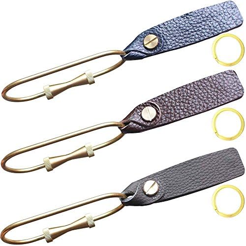 KEYLISH Handmade Golden Color Brass large Key Chain Carabiner With Leather Holder And Extra 1 O-ring Chain Hook For Home, Outdoor, Hiking, Camping, Fishing