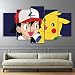 Produktbild GTT& Druck auf Leinwand Pokémon Pikachu Bild 5 Panels Leinwände Kunst Drucke Wandgrafik Digimon Anime Zum Kinderzimmer