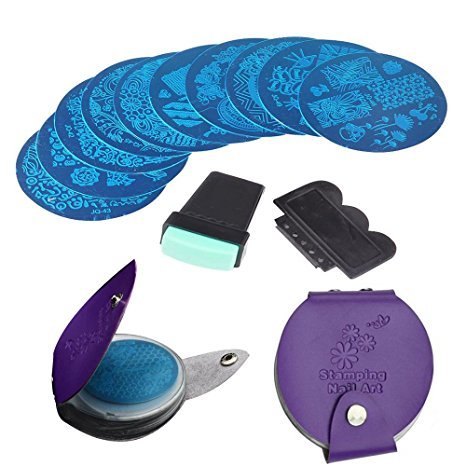 New8Beauty Nail Art Stamping Kit - 10 nail stamping plates - FREE Manicure Nail Design plates Organizer - Best Stocking Stuffers for Women Girls Wife