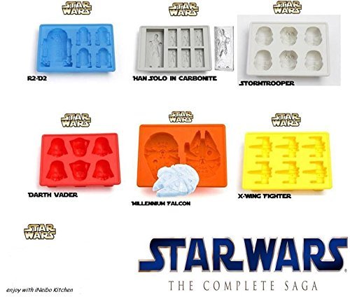 iNeibo kitchen Star Wars Eiswürfelform – 6 verschiedene Formen im Set – 100% Lebensmittelsilikon- BPA frei- FDA-zugelassenen- für Eiswürfel, Schokolade, Süßigkeiten, Götterspeise- 30 Tage rückgaberecht und 1 Jahre Garantie - 4
