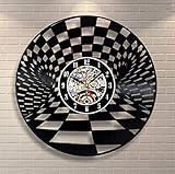 Tamaño: 12inches/30cm. FENGCLOCK Creative Hollow ajedrez Tablero de Vinilo Record Reloj de Pared, 12 Pulgadas Negro Ronda Silencio número Reloj de Cuarzo, Regalo para la decoración del hogar