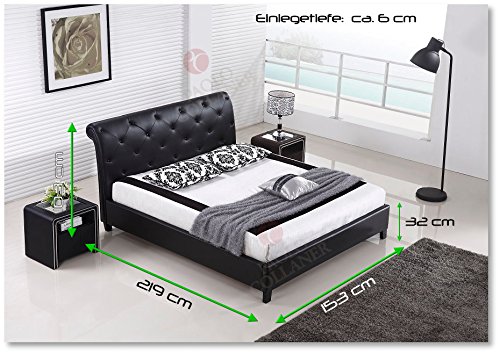 Designer Bett BAROCK MODERN #78 Doppelbett (140cm x 200cm, Schwarz) - 