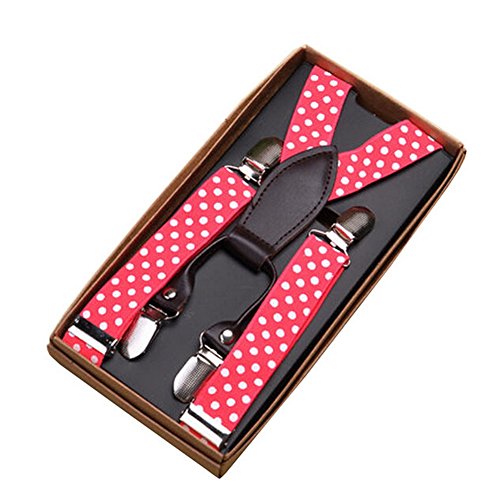 Kids Elastic Braces Clip 4 Clips-on Adjustable Suspenders [Spot, Rosered]