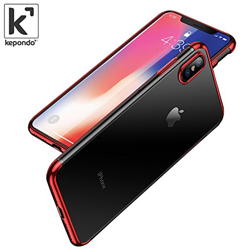 Kepondo Funda iPhone X Transparente, Caja de Gel Cristalina, Ajuste Slim para Apple iPhone 10 (Rojo)