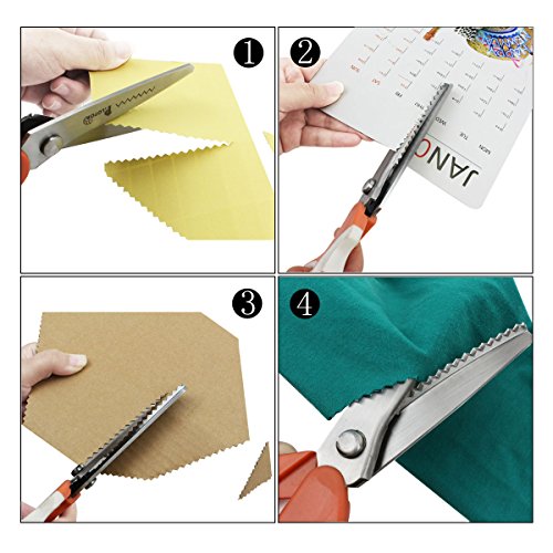 Zackenscheren, P.LOTOR Stoffschere Zickzackschere für Stoffe Schneiderschere mit Komfortgriff 24cm/9,3 Inches(Gezähnt-Orange) - 4