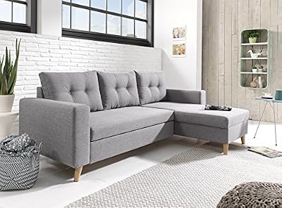 Bestmobilier Nordic - Canapé scandinave d angle réversible convertible - Gris clair