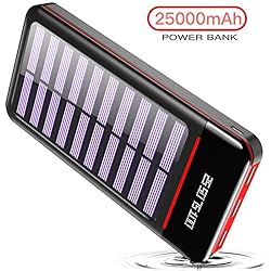 RLERON Batterie Externe 25000mAh Solaire Power Bank Chargeur LCD Display 3 Ports USB & 2 Entrées(Type-C & Android Device) Haute Vitesse et Technologie pour iPhone,iPad, Android Smartphone,Tablettes et