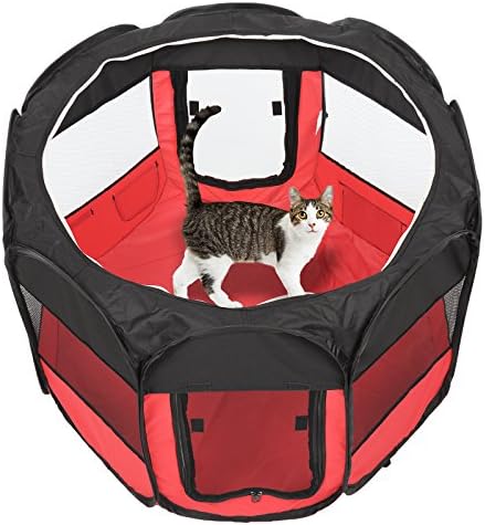 Pet playpen- Dog Play Pen - Playpen for Puppy - Indoor Pet Pen - Pet Fabric Crate - Easy Foldable Pet Pen - Fabric Pet Playpen Large - For use with Dog Puppy Cat Kittens Rabbit Guinea Pig (Large, Red)