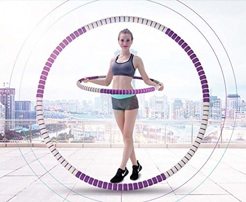 Fitness Hula Hoop Adult Travel Wave Weighted Durable Galvanized Steel Pipe Adjustable Weight Waist Slimming Portable Workout Equipment Exercise for Weight Loss Perfect Body 6-segmented Foam Padded (Blue)