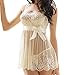 Produktbild Sexy Dessous Damen Ronamick Frauen Babydoll Bowknot Nachtwäsche Transparent Lingeries Net Garn Reizwäsche Spaß Dienstmädchen Unterwäsche Spitze Schlaf kleidJumpsuit G-String Negligee (L, Weiß)