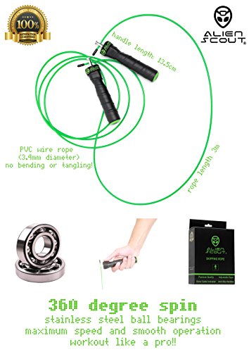 Springseil Speed Rope von Alien Scout – Modernes, professionelles, einstellbares Hochgeschwindigkeits-Springseil – Kugellager und Anti-Rutsch-Griffe – Sport- und Workout-Ausrüstung für Boxen, CrossFit, MMA und Fitness-Training – mit Extra-Seil und Tragetasche mit Kordelzug - 4