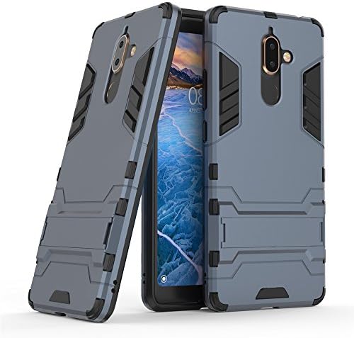 Nokia 7 plus case,Stylish cover GOGME [Tough Armor Series]Rugged TPU/PC Hybrid Armor, Anti-Scratch PC back panel + Shockproof TPU bumper+Foldable holder,Ultra-thin phone shell for Nokia 7 plus. navy blue