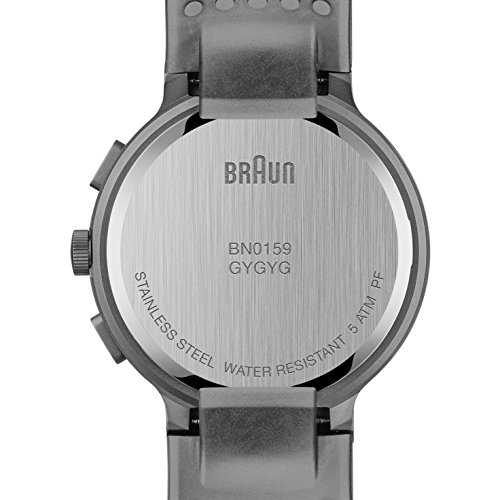 Braun Men's Quartz Watch with Grey Dial Analogue Digital Display and Black Rubber Strap BN0159GYGYG