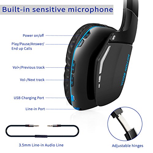 KOTION EACH Auriculares Bluetooth Wireless Headset B3506 Plegable Gaming Headset v4 1 con Microfono para PS4 PC MAC Smartphones Ordenadores Negro Azul 