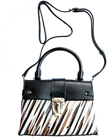 Women's Shoulder Bags Handmade Designer Design Woodgrain Handbag Snap-lock Square Bag Messenger Bag 120cm Adjustable Shoulder Strap,Black-22*10*15cm
