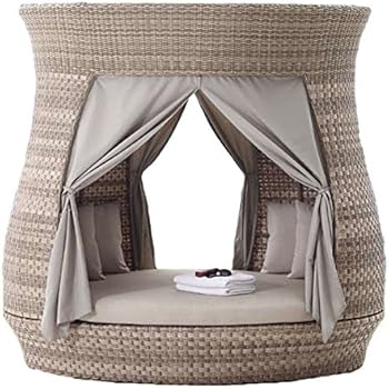 Doppelliege mit Baldachin ANTIBES, Alu + Polyrattan mocca, mit Rollen