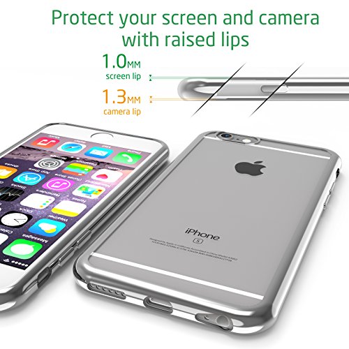 iPhone 6 Case,iPhone 6s Case,Splaks [Moonlight Silver] Extra Shock-Absorb Clear back panel+Silver Metal Plating Frame,Extreme Lightweight Soft Flexible Silicone Rubber Anti-Scratch Protective Case For iPhone 6/6s-Moonlight Silver