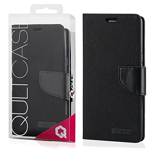 EGO® Bookstyle Handy Tasche mit praktischer Aufstellfuntkion für Sony Xperia M4 Aqua Schwarz Flip Case Magnetverschluss Book Cover mit Kartenfach Wallet Stand Schutz Hülle Canvas