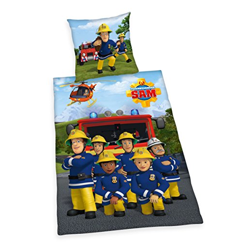 Herding 4470227050 Feuerwehrmann Sam Bettwäsche Bettwäsche-Set, Baumwolle, Mehrfarbig, 135 x 200 cm