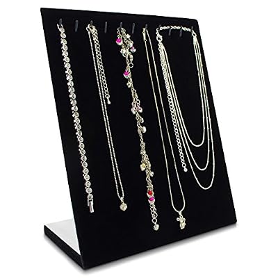 Grinscard Support pour 11 colliers - Noir Velours 25 x 20 x 10 cm - Organisateur pour rangement et présentation de bijoux