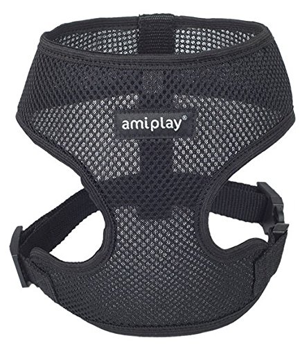 amiplay Harnais de sécurité ‘Scout Air’ | harnais souple pour chien | Harnais | Réglable | Perméable à l’air, Couleur:Noir, Taille:L | max 39 [c] x 45-60 [d] cm