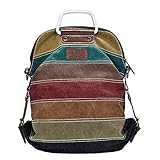  Canvas Damen Rucksack Mehrfarbig gestreift Handtasche mit Metall Henkel Crossbody (Style 1)