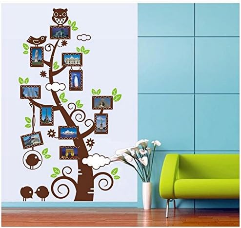 Haplain Family Photo Frame Tree Branch Leaves Wall Decal Sticker Birds Flying Decals For Living Room Kids Bedroom (brown owl)