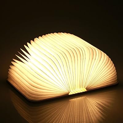 yuanj Lampe livre pliante, rechargeable par USB, en bois, magnétique, lumière LED – Lampe de table, bureau avec batterie au lithium de 1 000 mAh