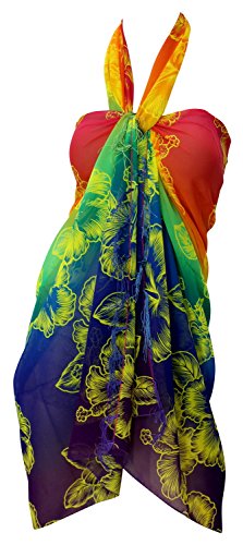 Preisvergleich Produktbild LA LEELA Chiffon Hibiskus Blumen gedruckt Strand hawaiische Pareo Sarong Multi