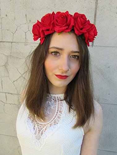 Red Rose Flower Headband Hair Crown Festival Boho Garland Vtg Large Big Lana O29 *EXCLUSIVELY SOLD BY STARCROSSED BEAUTY*