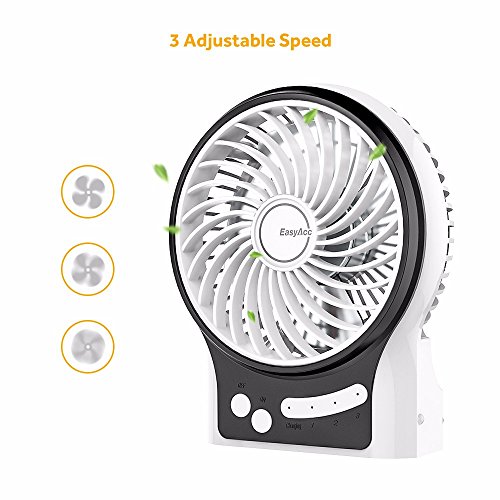 EasyAcc Mini Desktop USB Ventilator Personal Fan mit 2600 mAh aufladbarer LG Akku Zelle LED-Licht Beweglicher 3 einstellbare Geschwindigkeiten für Indoor und Outdoor Aktivitäten – Weiß - 5