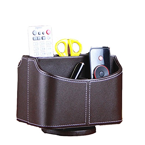hensych® Luxus Kunstleder drehbar Fernbedienung Storage Caddy mit 5 Multifunktional Speicher Fach für Stift/Bleistift/Handy/Fernbedienung Halter Schreibtisch Supplies Organizer Brown A