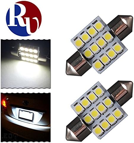 RVNI 2 pcs 31mm 12-SMD 1.25" Festoon Dome Light LED DE3175 DE3022 DE3021 White