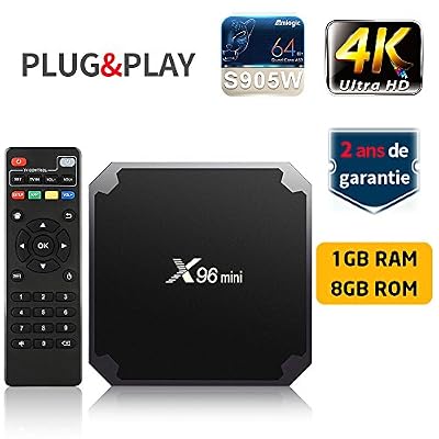 SUNNZO X96 Mini Lecteur multimédia de diffusion en continu Android 7.1/boîte TV 4K avec Amlogic S905W quad-core chipset, 64 Bits 1GB/8GB,WiFi,4K HD,H.265