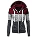 Produktbild Mäntel Damen Lange Sunday Herbst Casual Langarm Dünne Reißverschluss Kontrast Hood Hoodies Jacke (Rot, M)