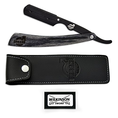 Urbane Men Premium-Rasiermesser Hochwertiges Holzgriff with Etui & Ersatzklingen (Klassisch Modern Schwarz)