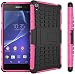 Produktbild Nnopbeclik Sony Xperia Z3 Hülle, Dual Layer Rugged Armor stoßfest Handy Schutzhülle Silikon Tasche für Sony Xperia Z3 - Rose Red + 1x Display Schutzfolie Folie