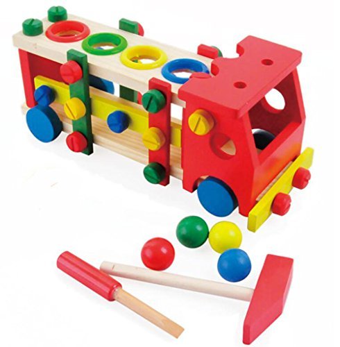 YIXIN Wooden Screw Truck Building Blocks Toy with Different Colors Nuts Tools Early Education Toy