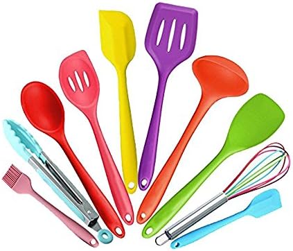 10pcs Instruments of Hob Set, Nontoxic Silicone Cooking Kitchen Tools Kitchen Utensils in Heat Resistant Non-Stick Easy to Clean Colored