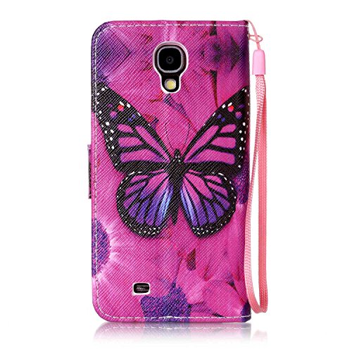 Feeltech Samsung Galaxy S4/9500 Hülle,Samsung Galaxy S4/9500 Magnet Leder Wallet Cover,Elegant Soft PU Kartenfach Extra Dünn Tasche Bunte Relife-Muster [Stand Funktion] Karte Halterung Klapp hülle Flip Book Design Case Flexible TPU Ultra Slim Inner Bumper Tasche mit Landyard [Free Stylus] für Samsung Galaxy S4/9500 – Roter Schmetterling - 3