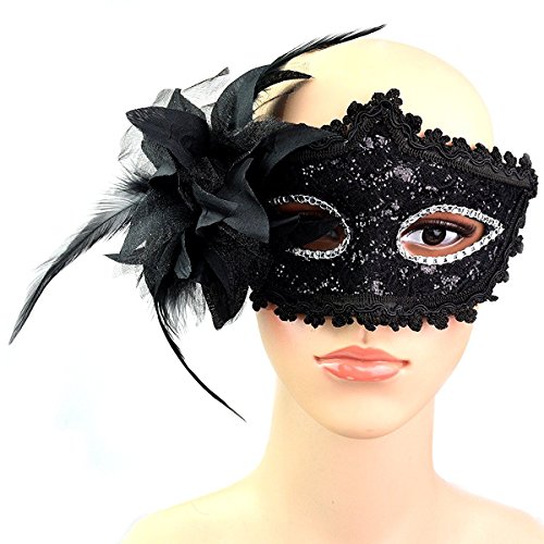 SUMERSHA Spitze mit Strass Liles venezianischer Maske Maskerade-Halloween-Kostüm (Schwarz) - 5
